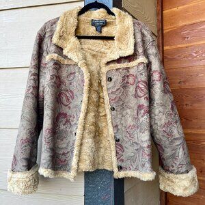 Carol Anderson Collection Faux Fur/Suede Floral Button Up Jacket Women's XL